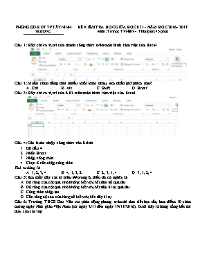 Đề kiểm tra giữa học kì I Tin học 7 - Năm học 2016-2017 - Phòng GD & ĐT Tây Ninh